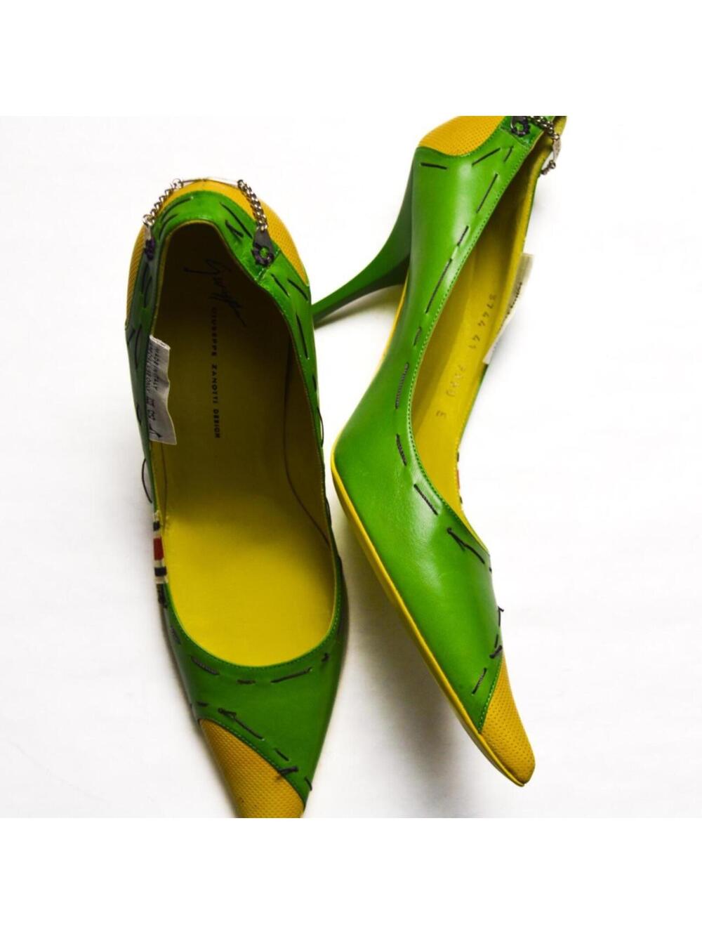 Giuseppe Zanotti Green and Yellow Metal Tagged Heels - Picture 6 of 6